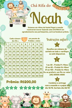 Convite Chá Rifa De Bebê Safari C/ para mais pesquisados