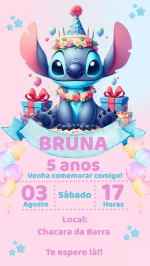 Convite Stitch Rosa para mais pesquisados