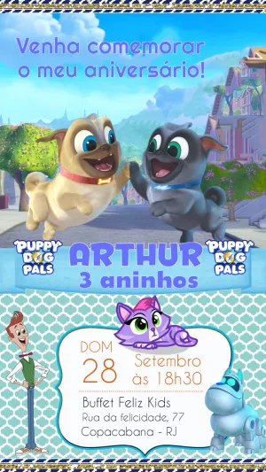Convite Bingo E Rolly Puppy Dog Pals Azul para mais pesquisados