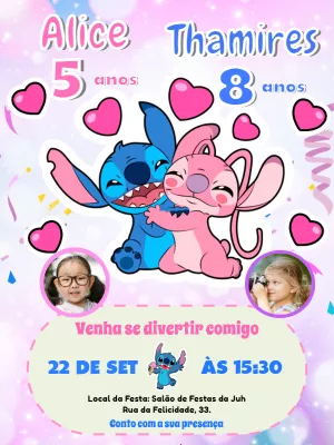 Convite Duplo Stitch E Angel Com Foto Infantil para mais pesquisados