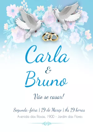 Convite Casamento - Casal De Pombos Com Alianças Pássaros para mais pesquisados