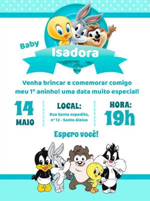 Convite Looney Tunes Baby para mais pesquisados