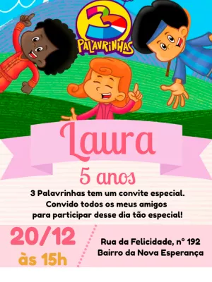 Convite 3 Palavrinhas Rosa para mais pesquisados