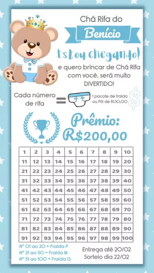 Convite Chá Rifa Ursinho Príncipe Fralda para mais pesquisados