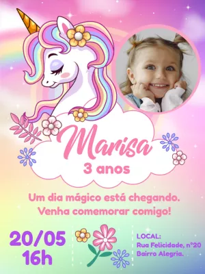 Convite Unicórnio Com Foto Unicornio para mais pesquisados