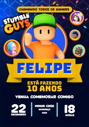 Convite Stumble Guys Preto para mais pesquisados