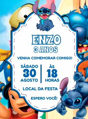 Convite Lilo E Stitch Branco para mais pesquisados