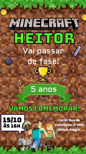 Convite Minecraft Verde para mais pesquisados