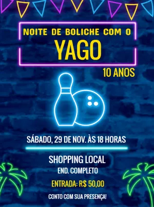 Convite Boliche Neon Noite para mais pesquisados
