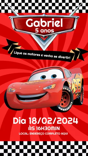 Convite Carros Relâmpago Mcqueen Vermelho para mais pesquisados