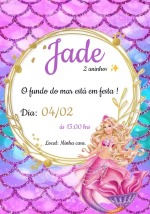 Convite Barbie Sereia Glitter para mais pesquisados