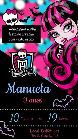 Convite Monster High Preto para mais pesquisados