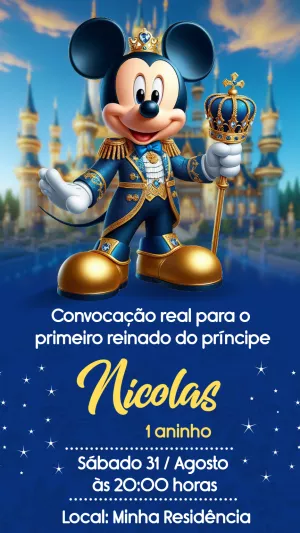 Convite Mickey Mouse Realeza Azul para mais pesquisados