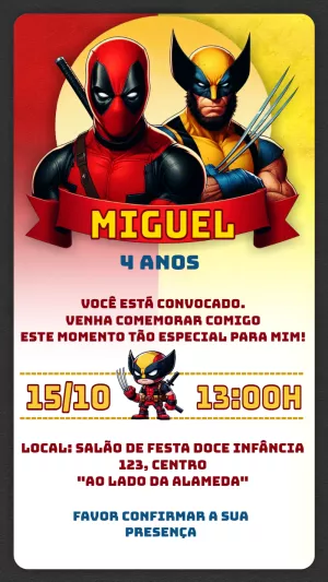 Convite Deadpool & Wolverine Festa para mais pesquisados