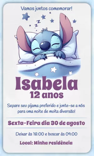 Convite Festa Pijama Stitch Lilo Azul para mais pesquisados