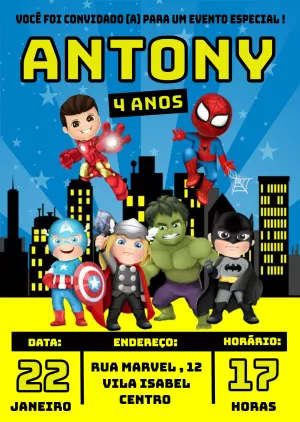 Convite Super Heróis Baby Vingadores Homem para mais pesquisados