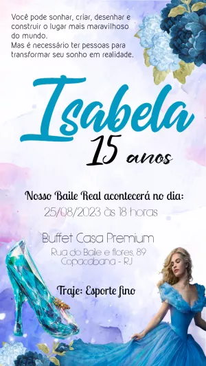 Convite 15 Anos Cinderela Debutante para 15 anos