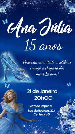 Convite 15 Anos Cinderela Borboleta para 15 anos