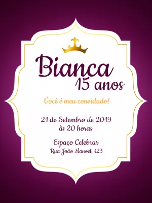 Convite 15 Anos Coroa Princesa - Roxo E Dourado para 15 anos