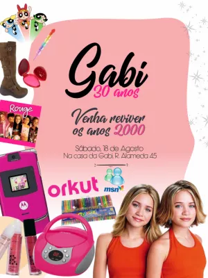 Convite Anos 2000 Vintage Meninas para 15 anos