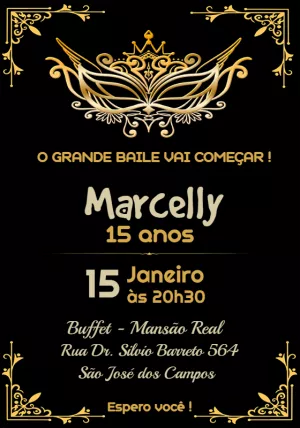 Convite Baile De Máscaras Anos para 15 anos