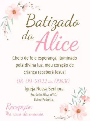 Convite Batizado Floral Branco para batizado