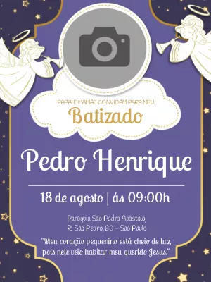 Convite Batizado Com Foto Roxo para batizado