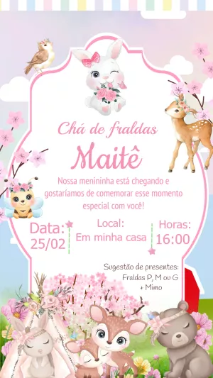 Convite Chá De Fraldas Jardim Encantado Delicado para chá de fraldas