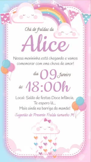 Convite Chá De Fraldas Chuva Amor Bençãos para chá de fraldas
