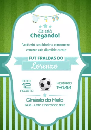 Convite Chá De Bebê Fut Fraldas Futebol para chá de fraldas