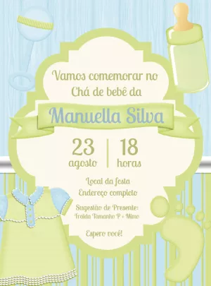 Convite Chá De Bebê Verde para chá de fraldas