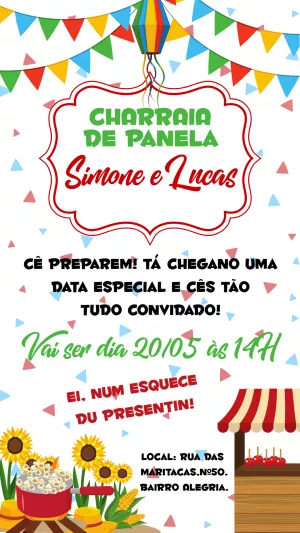 Convite Chárraia De Panela Amarelo para chá de panela