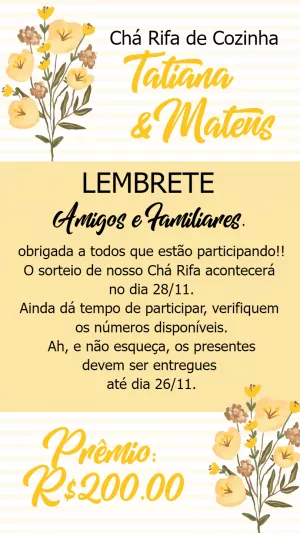 Convite Lembrete Chá Rifa De Cozinha Floral Itens para chá de panela