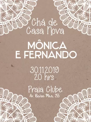 Convite Chá De Casa Nova Renda para chá de panela