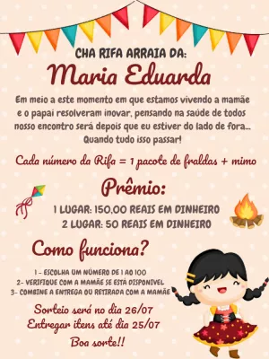 Convite Chá De Bebê Arraiá Cinza para chá de panela