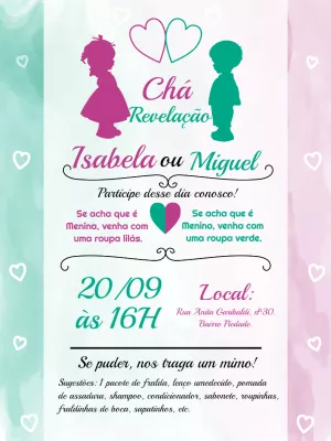 Convite Chá Revelação Lilás E Verde Lilas para chá revelação