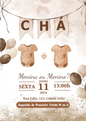 Convite Chá Revelação Ursinho para chá revelação