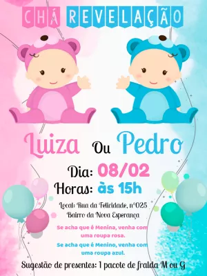 Convite Chá Revelação Menino Ursinho E Menina Ursinha para chá revelação