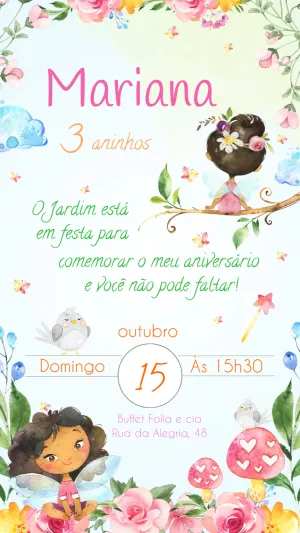 Convite Jardim Das Fadas Aquarela Negra para datas comemorativas