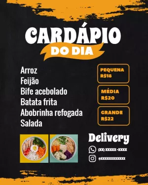 Convite Arte Cardápio Do Dia Marmita Lanchonete para datas comemorativas