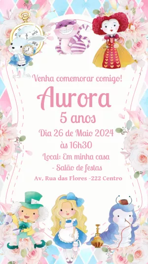 Convite Alice No Pais Das Maravilhas Chapeleiro para datas comemorativas