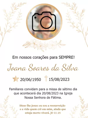 Convite Missa De Sétimo Dia Com Foto Falecimento para datas comemorativas