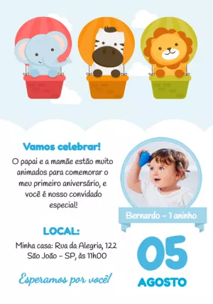 Convite Safari Com Foto Branco para datas comemorativas