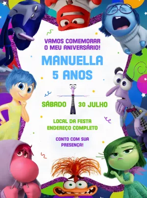 Convite Divertida Mente 2 Emoções para datas comemorativas