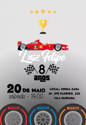 Convite Fórmula 1 Ayrton para aniversário infantil