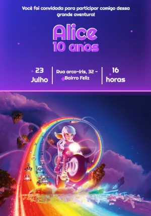 Convite Princesa Peach Kart Mário para aniversário infantil