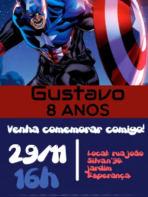 Convite Capitão América Vingadores para aniversário infantil