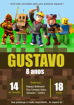Convite Roblox Robux para aniversário infantil