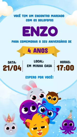 Convite Bolofofos para aniversário infantil