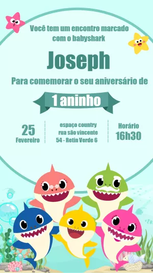 Convite Baby Shark Mar para aniversário infantil